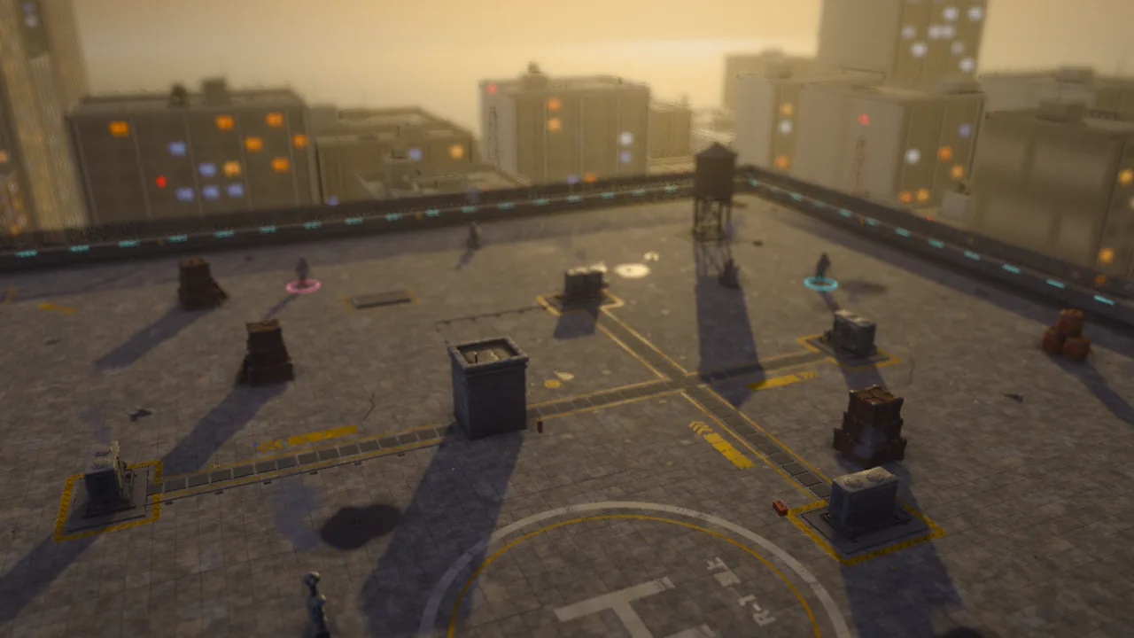 Neon Rooftop: the arena with bots sparring